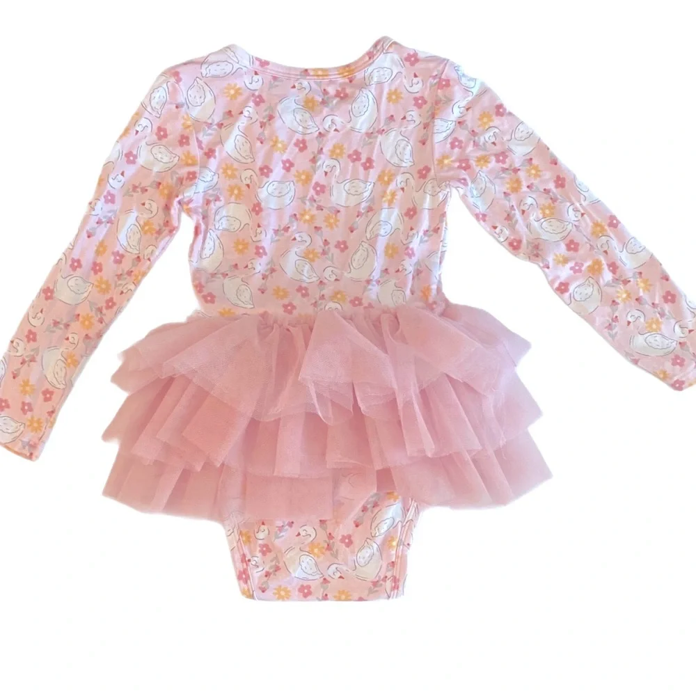 Posh Peanut Swan Bamboo Leotard Onesie With TuTu Size 2T
